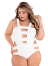 Sexy Bandage Cut Out White Plus Size One-piece Swimsuit