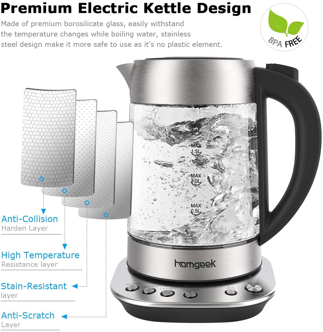 Homgeek Electric Kettle with Variable