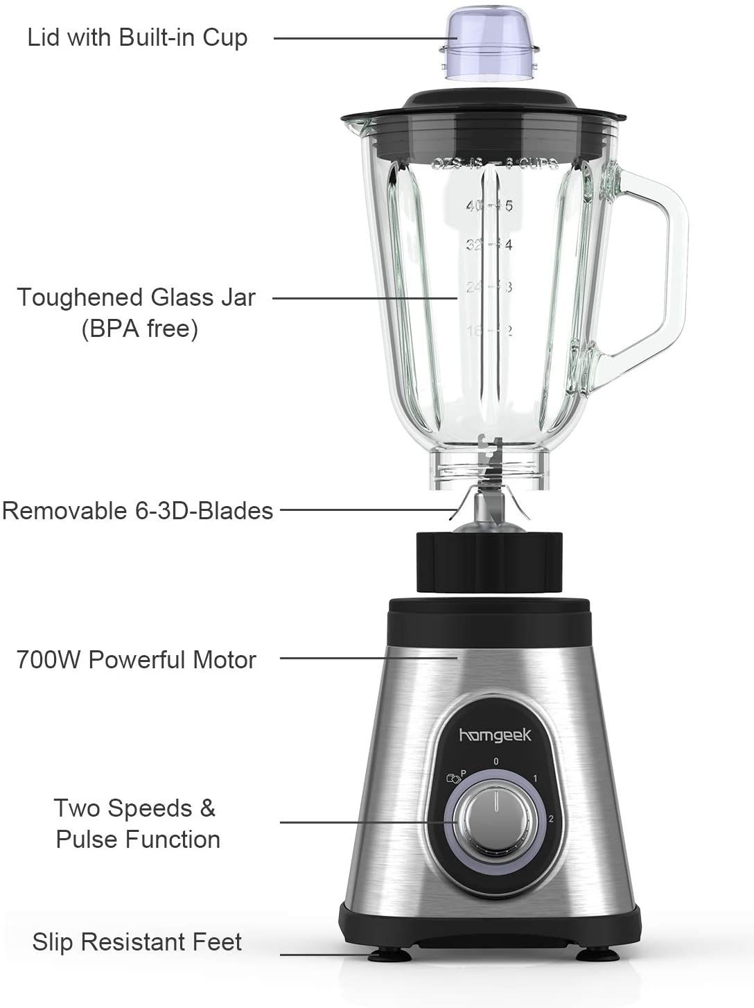 Homgeek Blender Smoothie Maker 700W