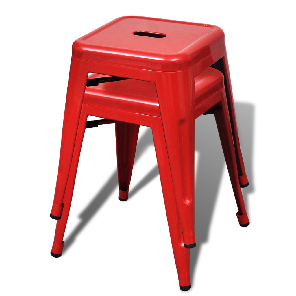Red 2 Pcs Stackable Small Metal Stool Lovdock 2 Pcs Red Stackable Small Metal Stool