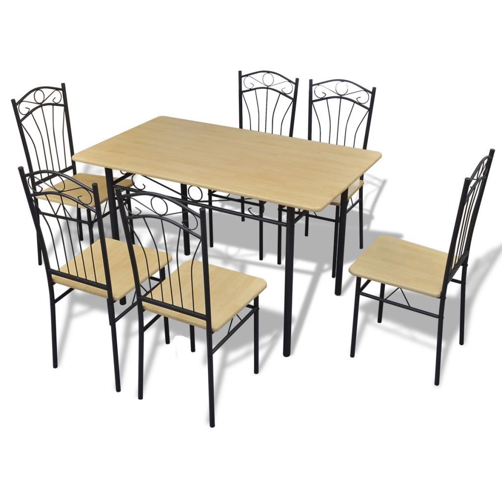 Wood Dining Set Light Brown 1 Table With 6 Chairs Lovdock Com Dining Set Light Brown 1 Table With 6 Chairs