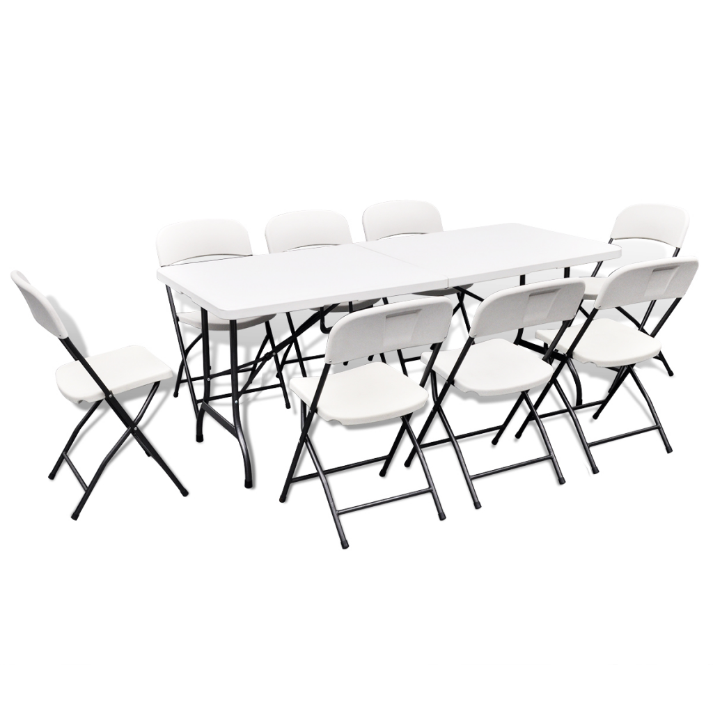 White Foldable Garden Table Set With 8 Chairs Hdpe 180 Cm Foldable Garden Table Set With 8 Chairs Hdpe White 180 Cm