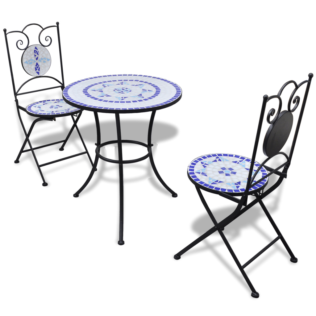 Blue White Mosaic Bistro Table 60 Cm With 2 Chairs Mosaic Bistro Table 60 Cm With 2 Chairs Blue White