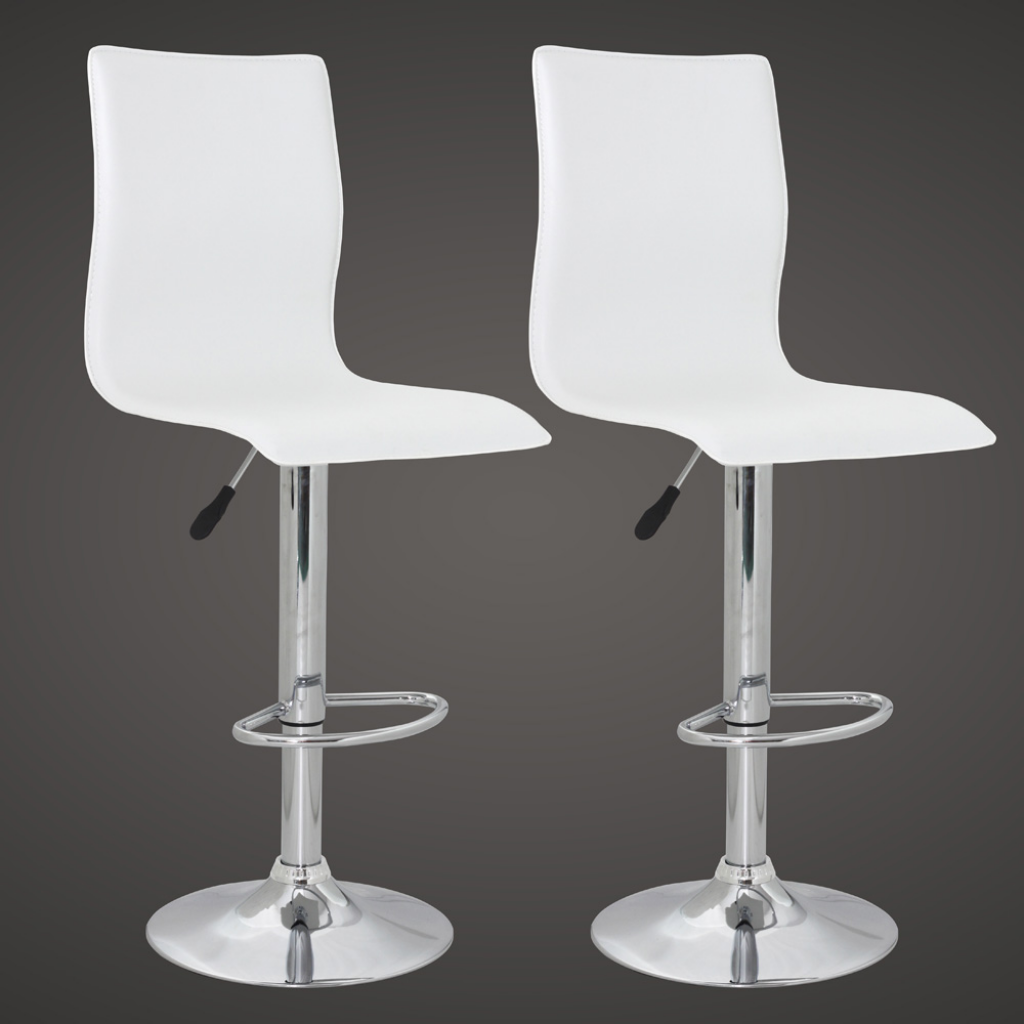 Set of 2 White PVC Bar Stool with High Backrest
