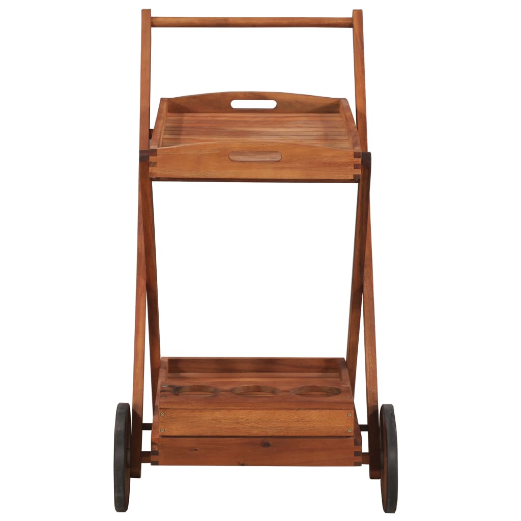 Festnight Double Tier Garden Trolley Cart Wheeled Acacia Wood Kitchen