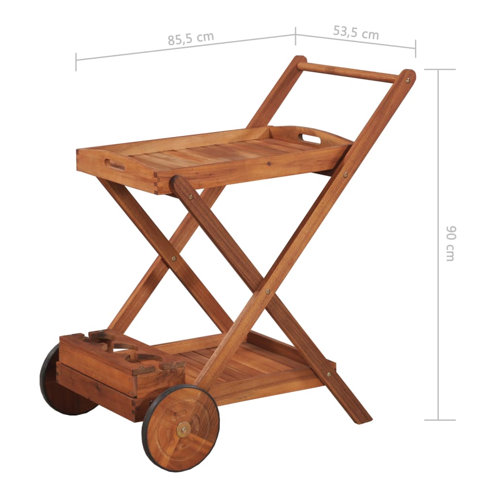 Festnight Double Tier Garden Trolley Cart Wheeled Acacia Wood Kitchen