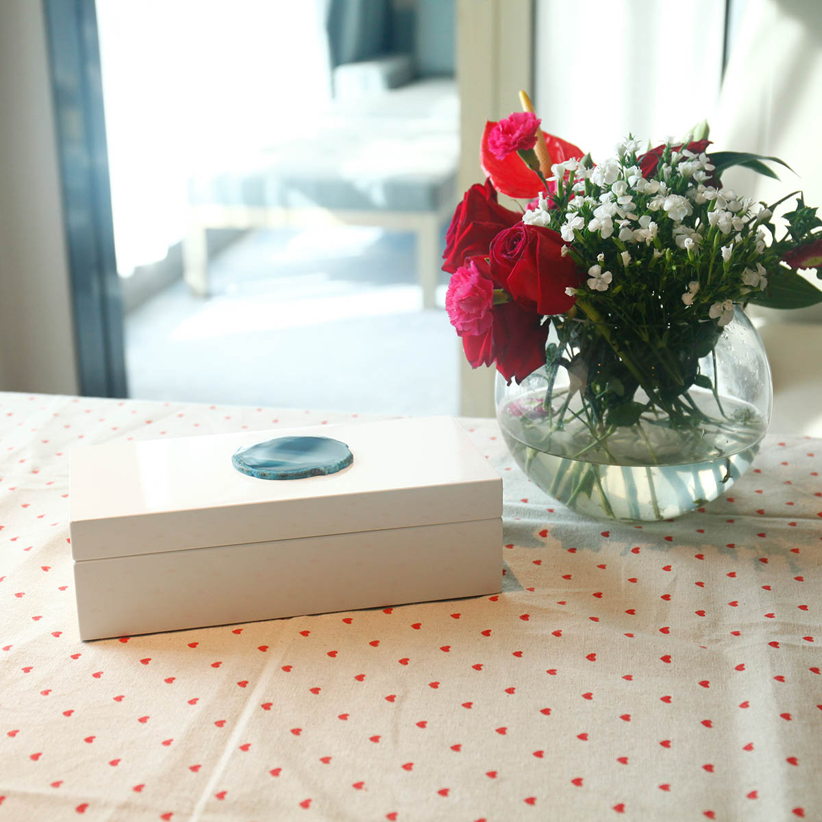 Rectangular Jewelry Box (Blue Agate) Wooden Agate Decoration Ring