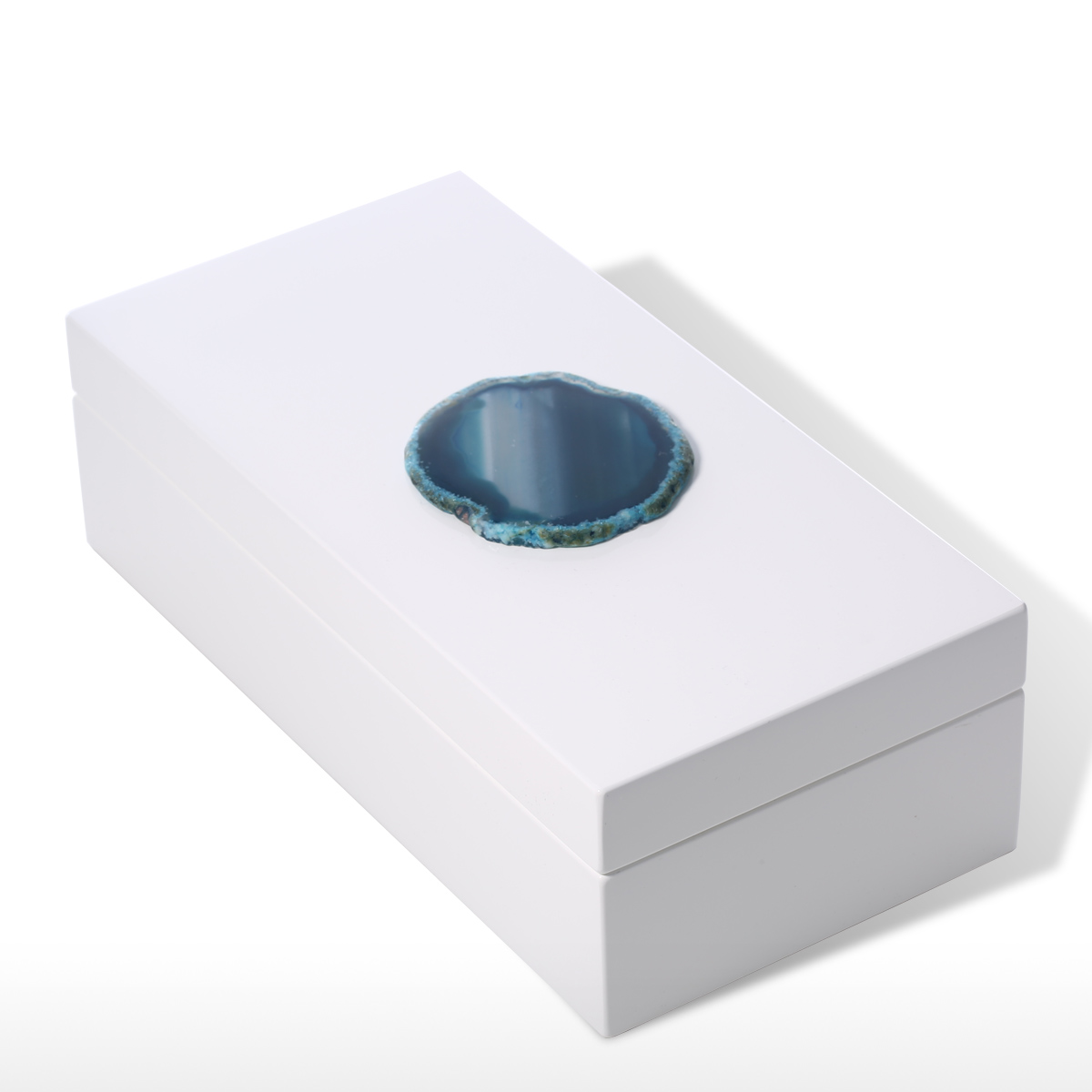 Rectangular Jewelry Box (Blue Agate) Wooden Agate Decoration Ring
