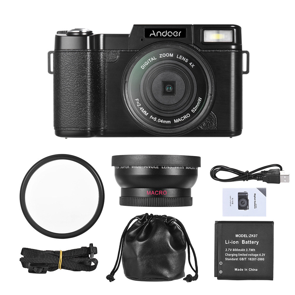 Andoer Digital Camera Vlogging Camcorder Full HD 1080P 24MP Video