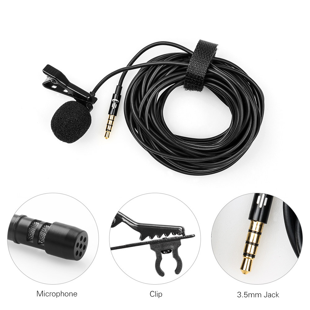 Andoer Professional Omnidirectional Clipon Lavalier Microphone Mic Cable Length 6M with 3.5mm