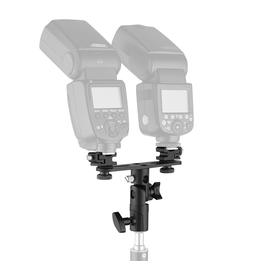 Andoer Tshaped Dual Flash Bracket Flash Speedlite Stand with 2 Cold