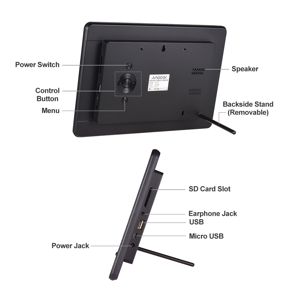 Andoer 10 Inch LED Digital Picture Frames 1280x800 HD LED Digital Photo