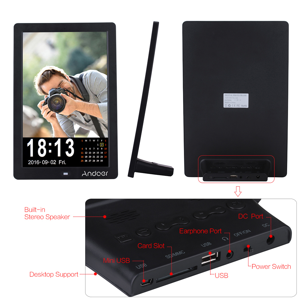 Andoer 12" LED HD Digital Photo Picture Frame 1280 * 800 Desktop Frame