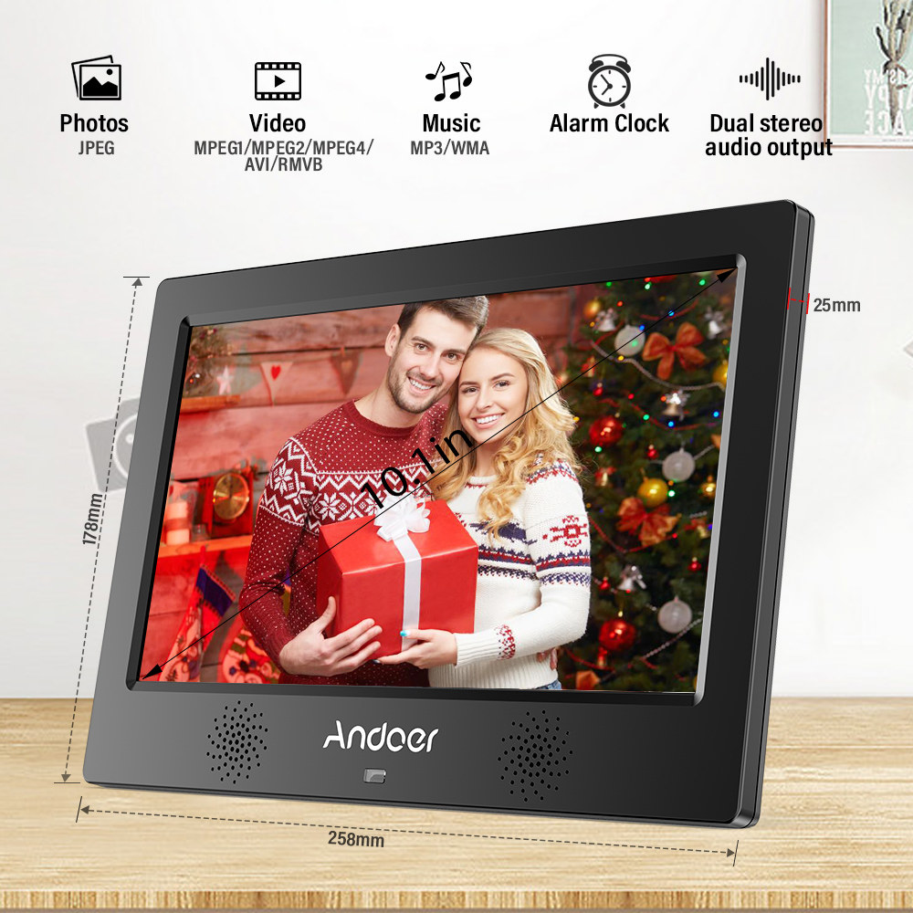 Andoer 10.1 Inch Digital Photo Picture Frame 1024*600 Resolution TFT