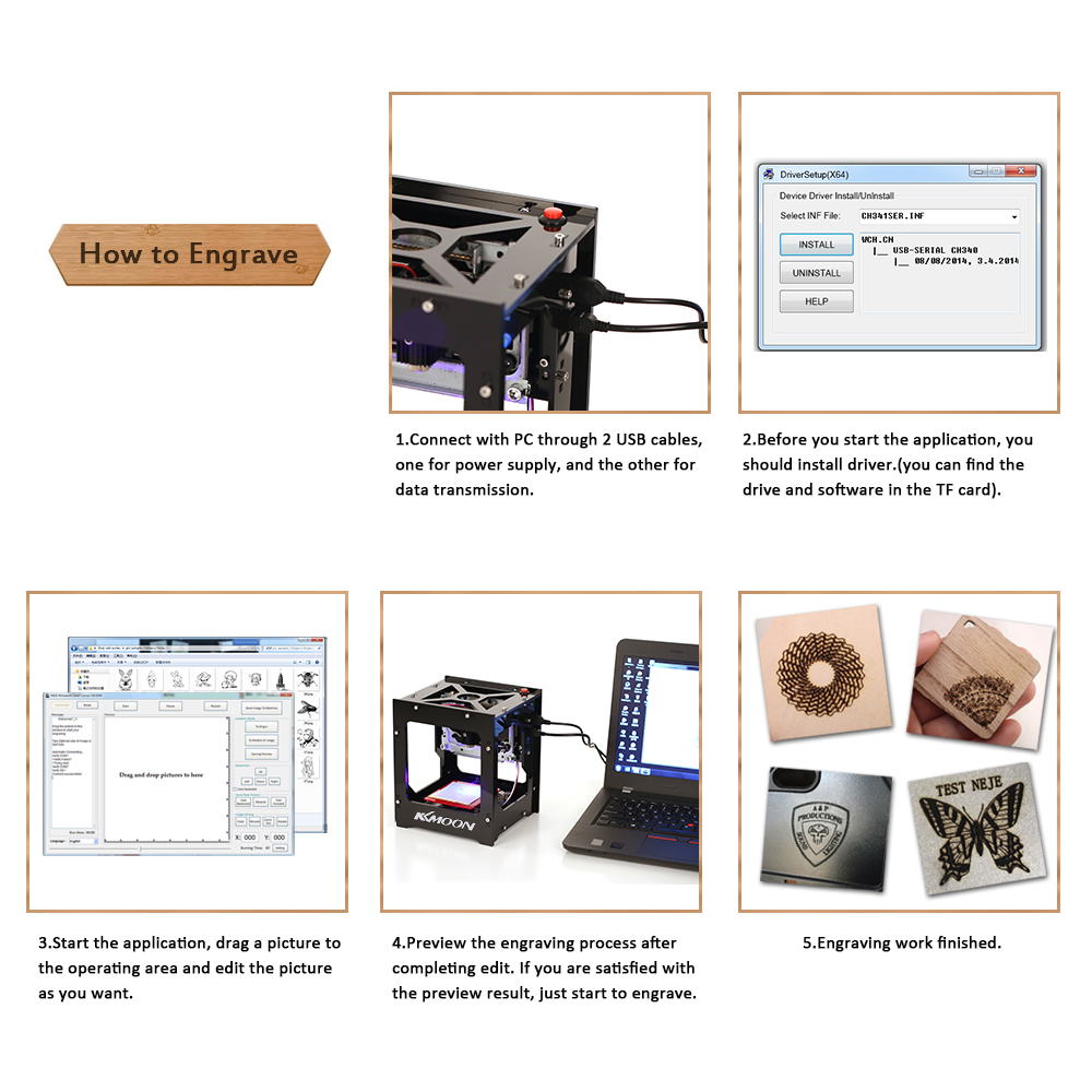 KKmoon DK8KZ 1000mW High Speed Mini USB Laser Engraver Carver