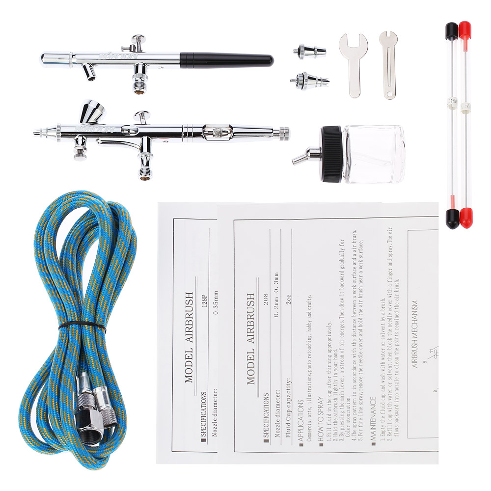 KKmoon Professional 2 Airbrush Set Spraying Model Gravity Feed&Suction Air Brush Kit for Art