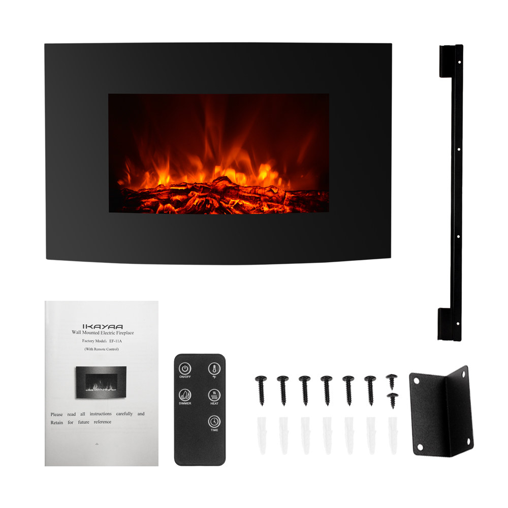 IKAYAA XL Large 35"*22" Electric Wall Mount Fireplace 3D Flame Heater