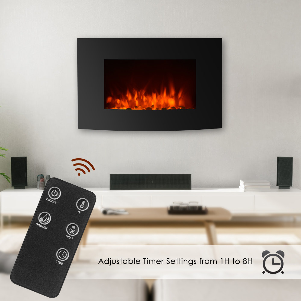 IKAYAA XL Large 35"*22" Electric Wall Mount Fireplace 3D Flame Heater