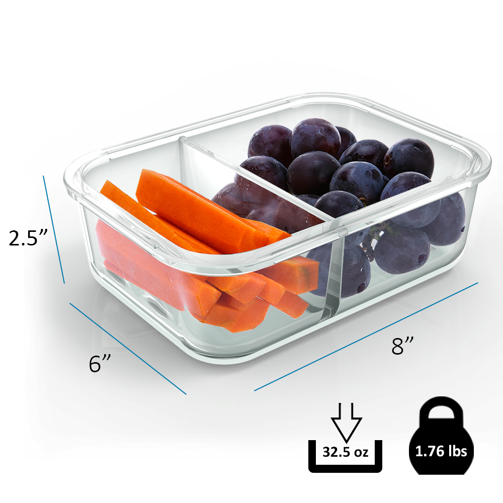 2 compartment glass food containers
