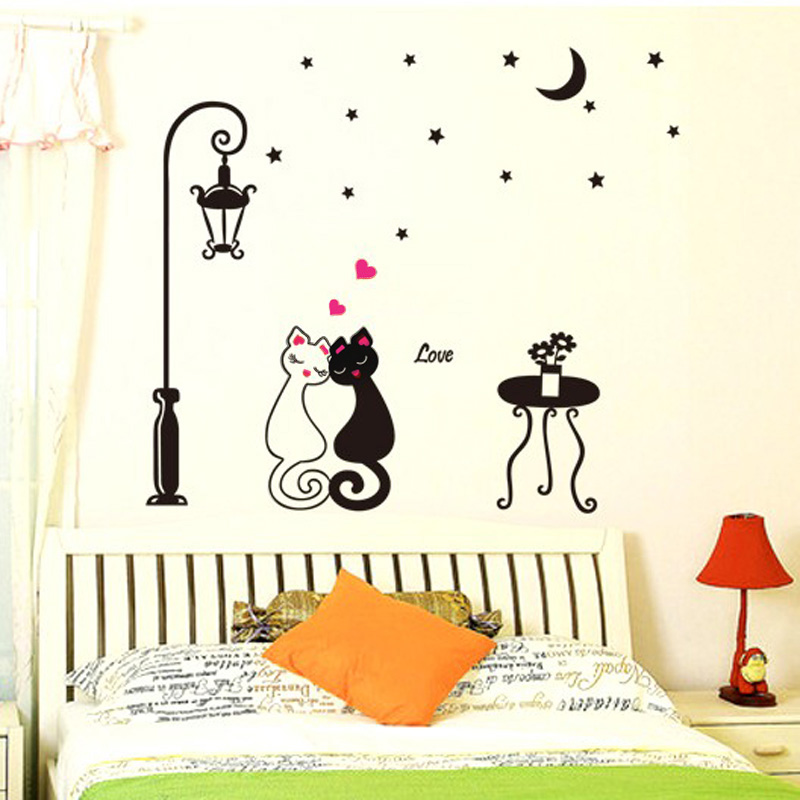 Solo 1.73€, camera decorazione coppie carine gatti cartoon wall ... Wall stickers gatti