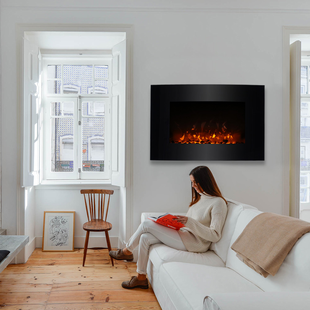 Decdeal Wall Mount Electric Fireplace 3D Flame Heater with Remote