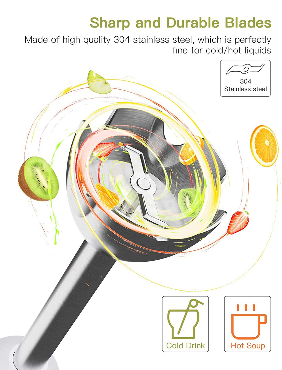 Homgeek Immersion Hand Blender, 500W 6Speeds 5in1 Stainless Steel
