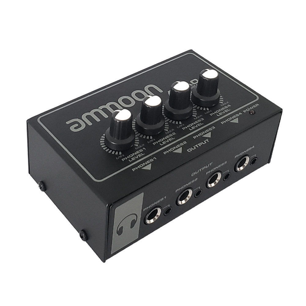 ammoon AHA04 Portable 4Way Headphone Amplifier Amp with 1/4 inch & 1/8 inch Inputs Outputs RCA
