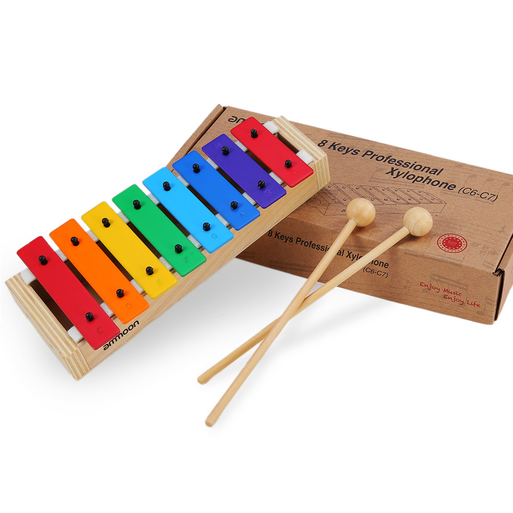 ammoon 8 Keys Compact Size Xylophone Glockenspiel with Wooden Mallets