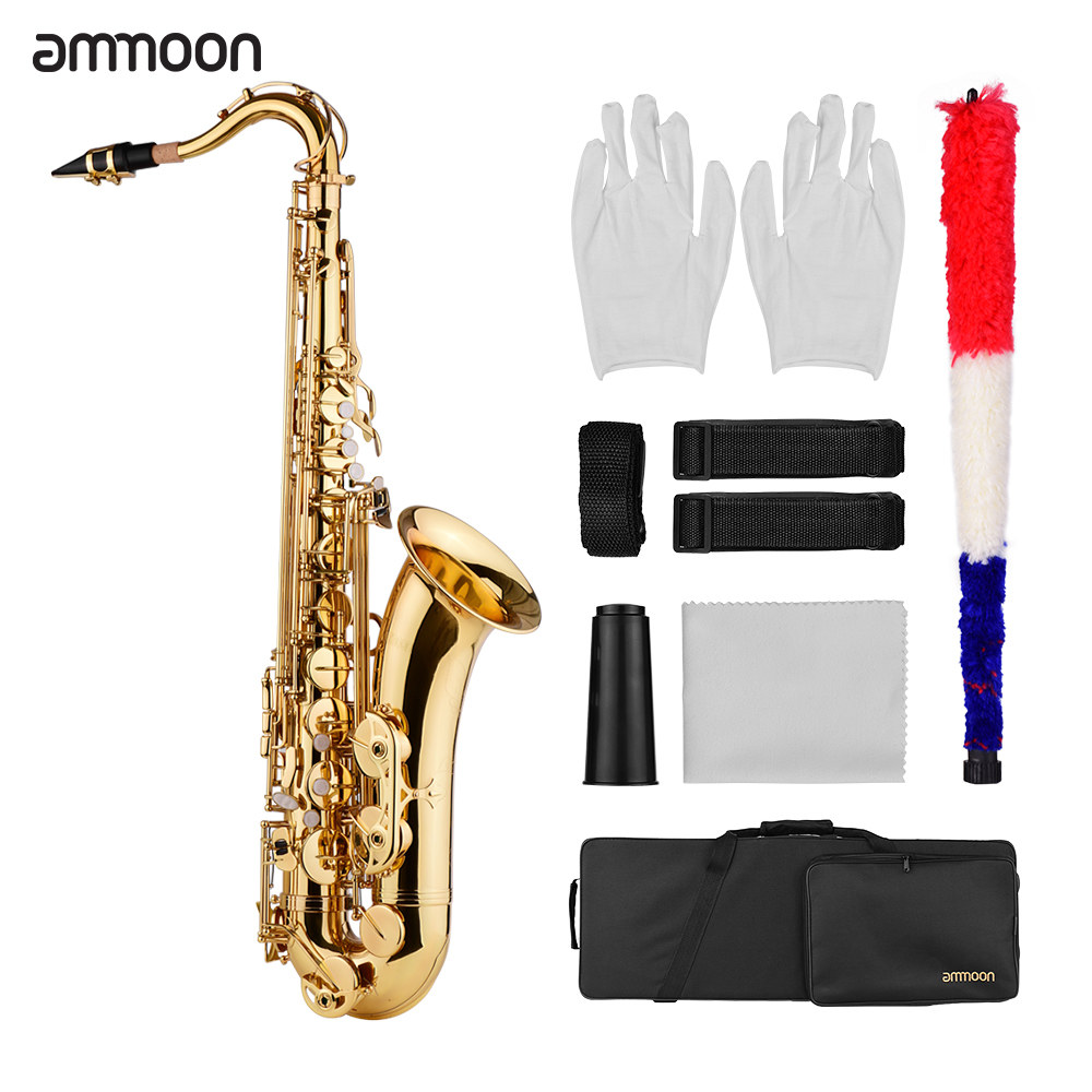 ammoon Bb Tenor Saxophone Sax Brass Body Gold Lacquered Surface