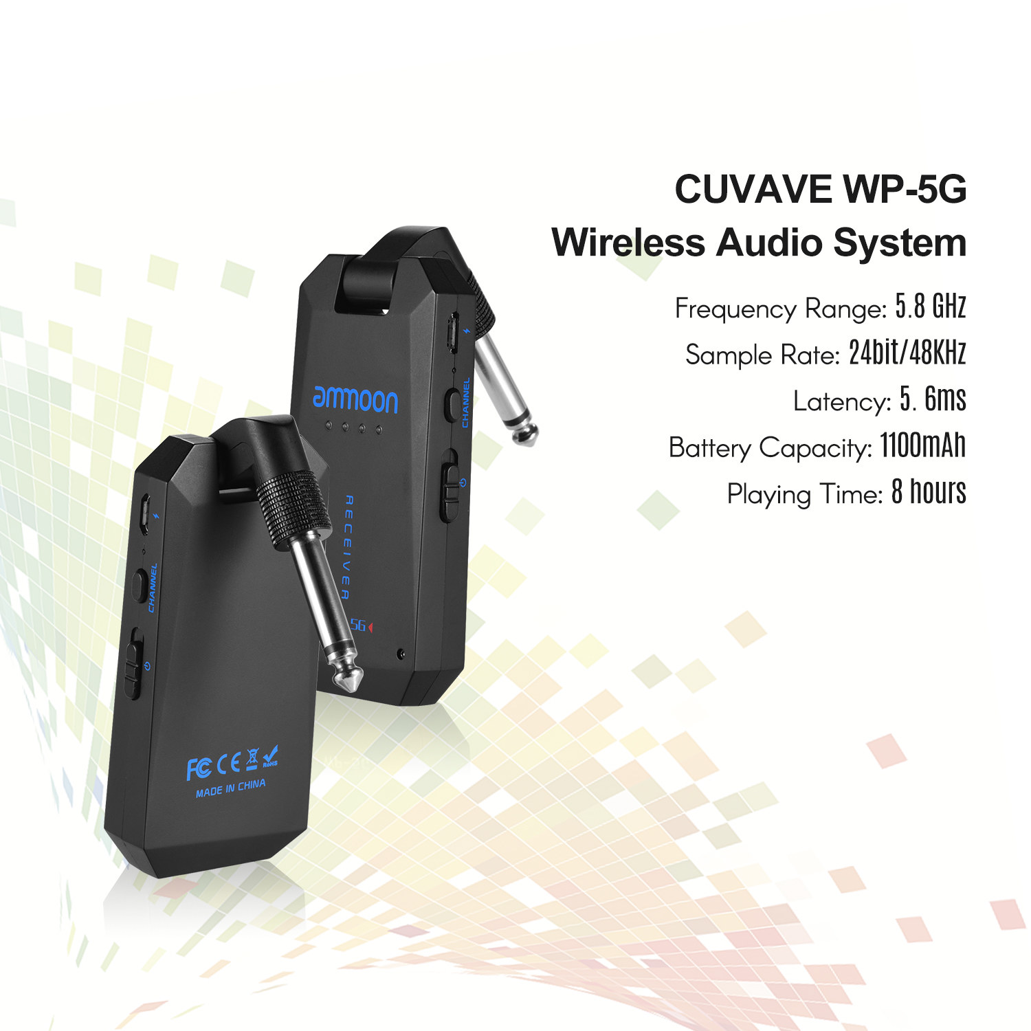 ammoon AM5G Wireless 5.8G Guitar System Rechargeable Audio Transmitter