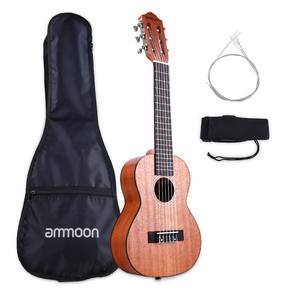 ammoon 28 Inch Acoustic Guitalele Guilele Guitar Ukulele Mahogany Wood