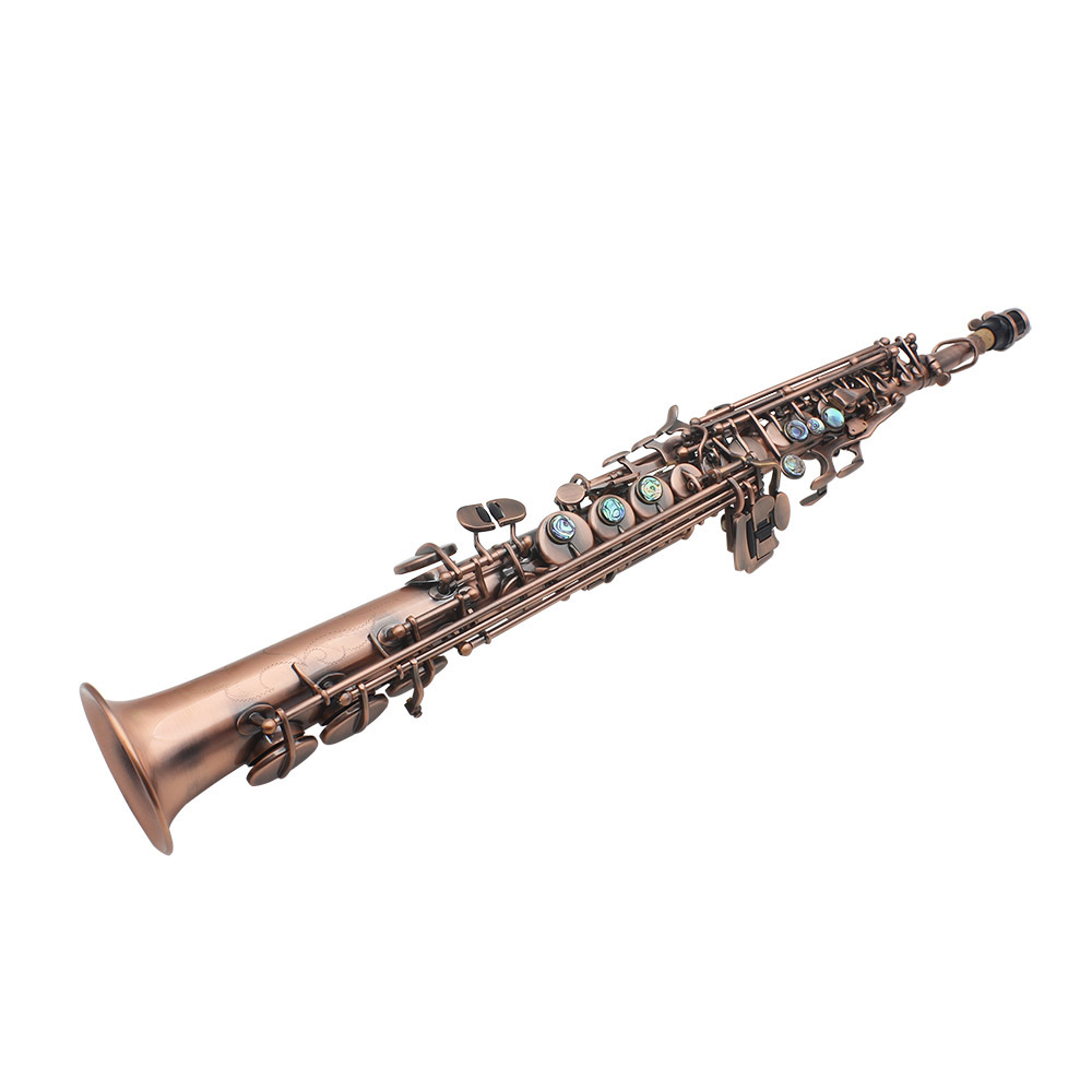 ammoon Red Bronze Straight Bb Soprano Saxophone Sax Woodwind Instrument