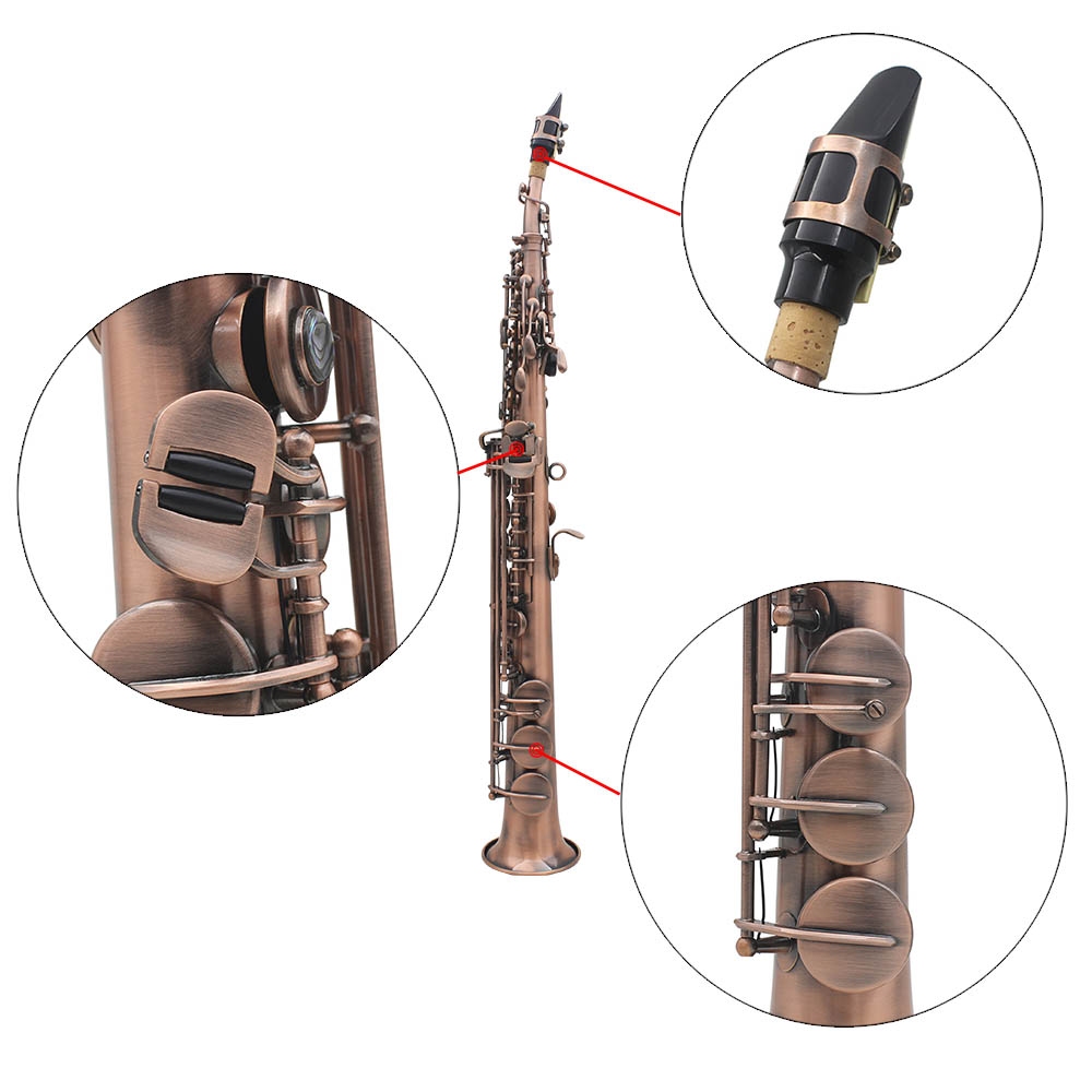 ammoon Red Bronze Straight Bb Soprano Saxophone Sax Woodwind Instrument