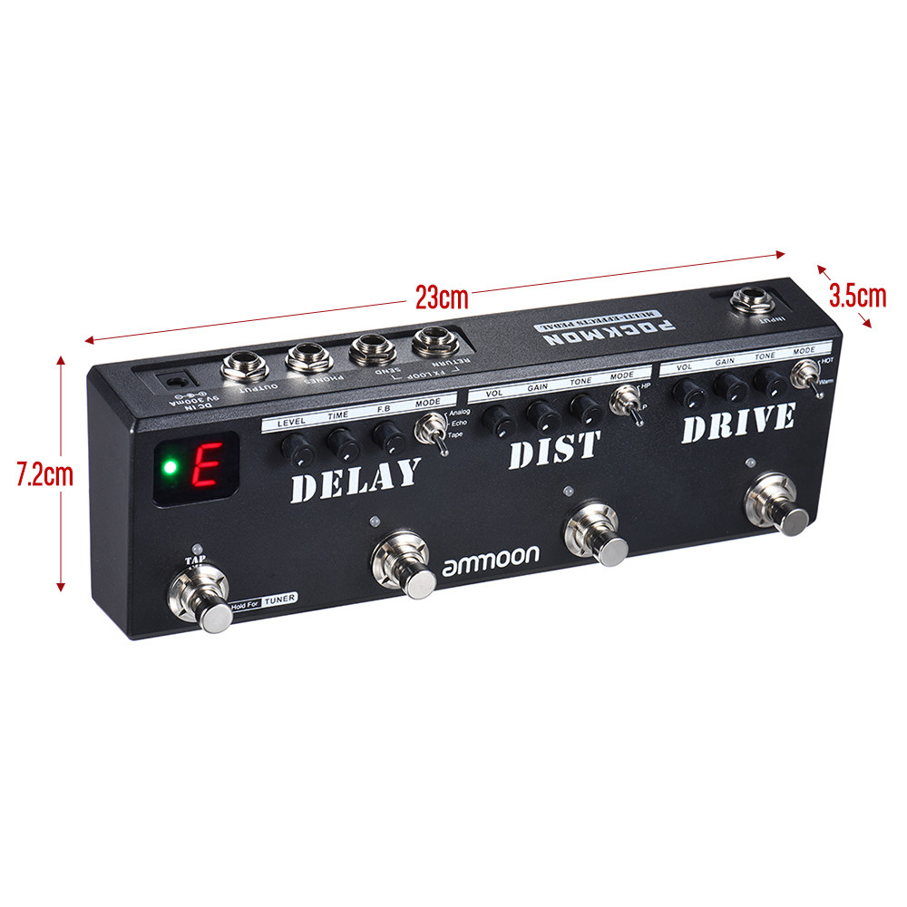POCKMON MultiEffects Pedal Strip with Tuner Delay Distortion Overdrive