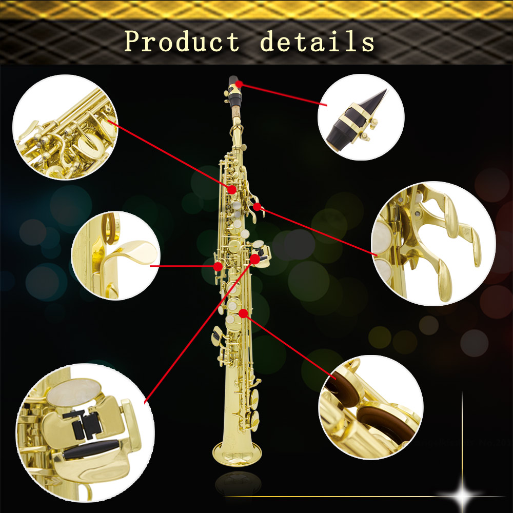 ammoon Soprano Saxophone SAX Bb Brass Lacquered Gold Body and Keys with
