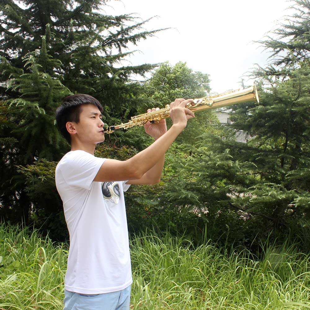 ammoon Soprano Saxophone SAX Bb Brass Lacquered Gold Body and Keys with