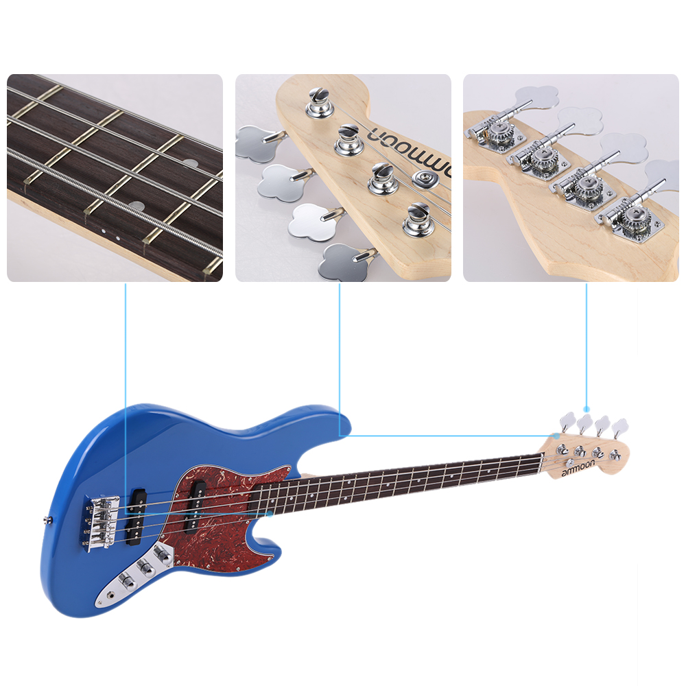 ammoon Solid Wood 4 String JB Electric Bass Guitar Basswood Body
