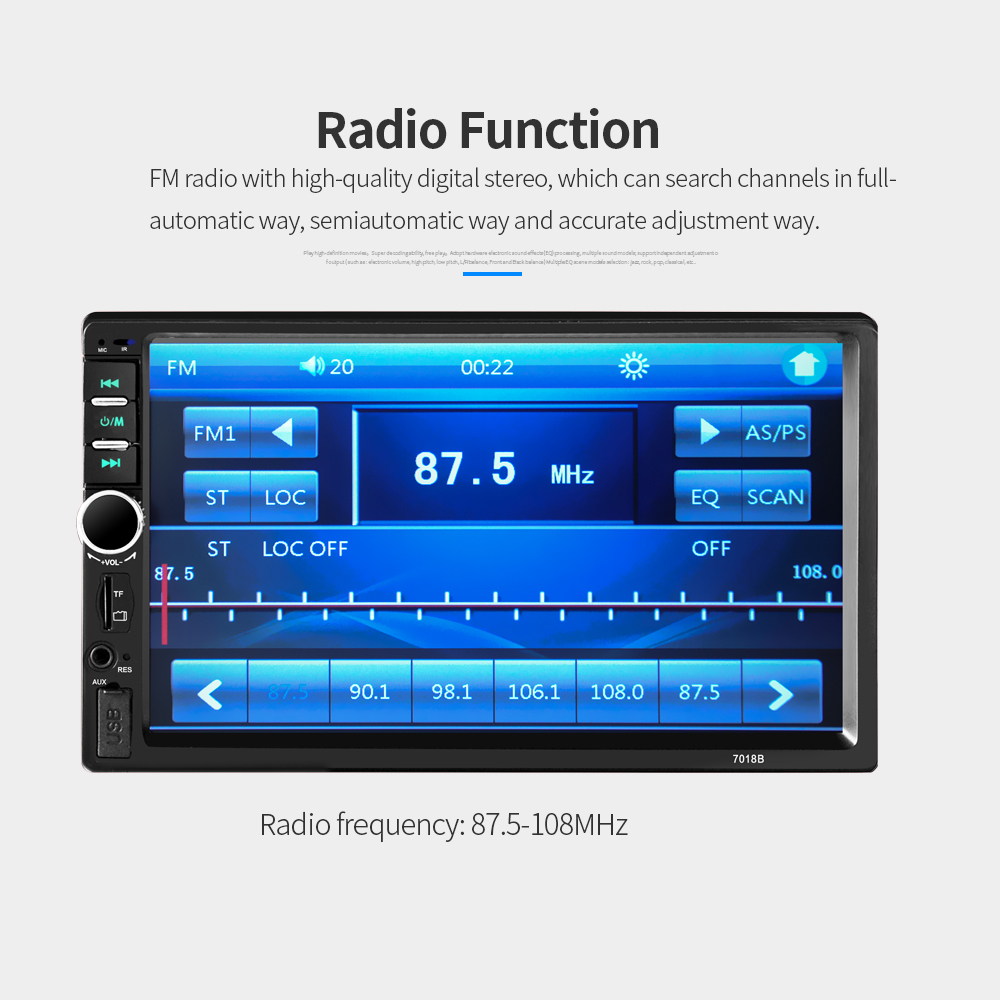 7018B 2DIN Car Radio BT Audio 7" HD Radio In Dash Touch Screen Stereo