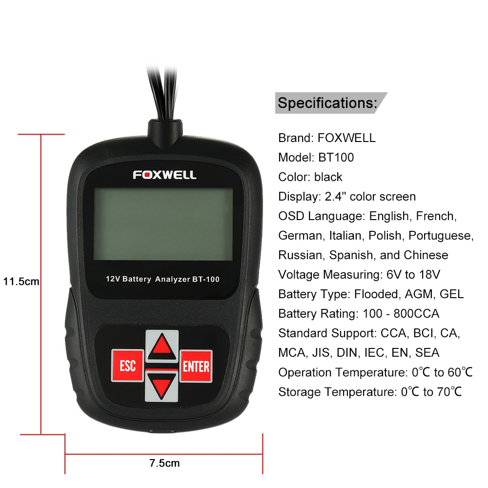 FOXWELL BT100 Auto Car 12 Volt Battery Analyzer Diagnostic Tool Tester