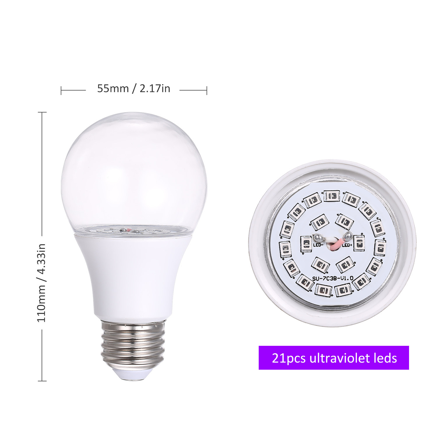 Tomshine 100240V UV LED Light Bulb with E26 Base 2PACK Ultraviolet