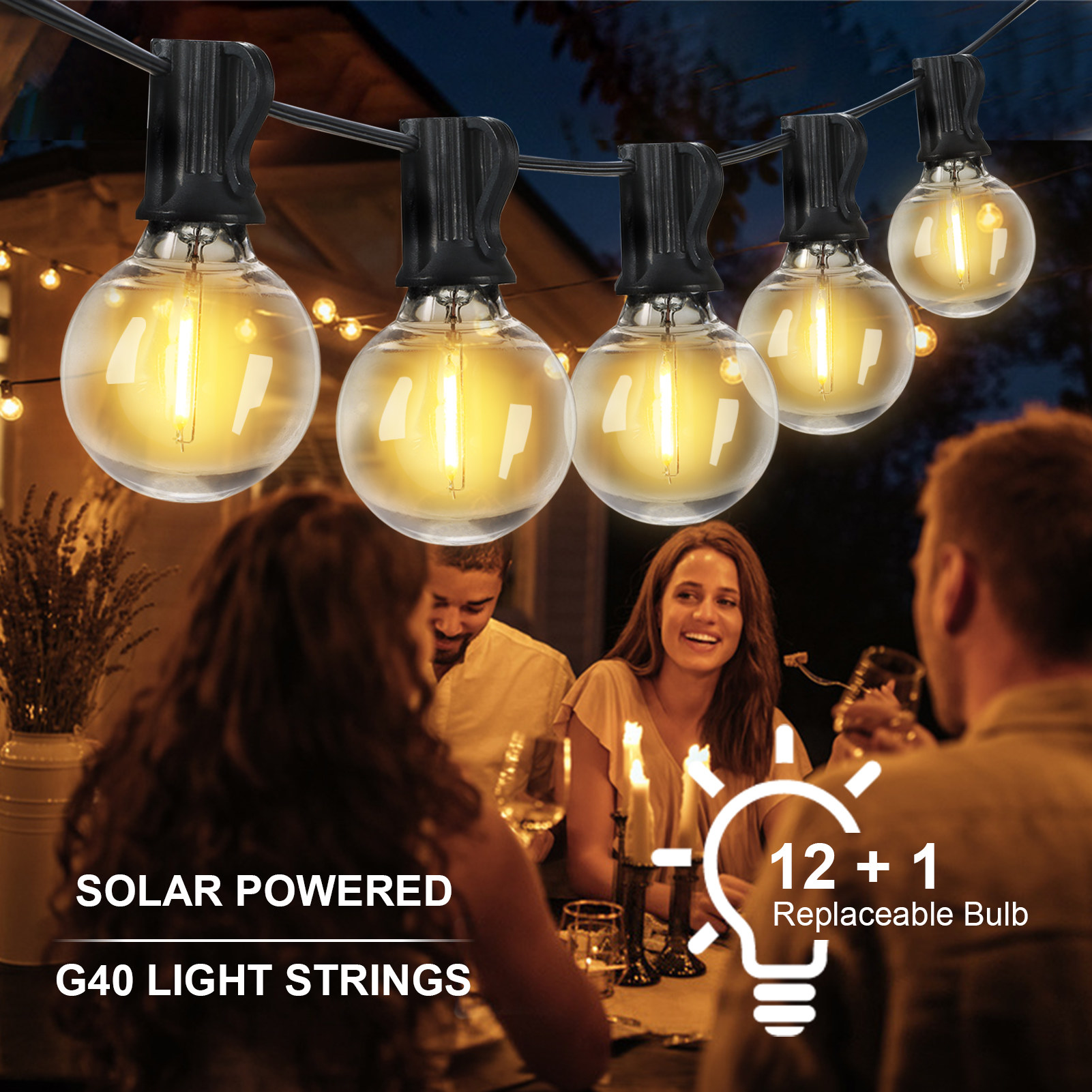 Tomshine Solar Powered Outdoor String Lights Warm White LEDs 18.04FT