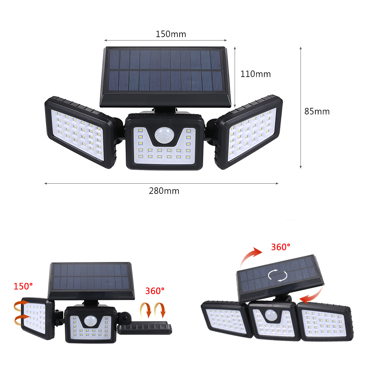 Tomshine Solar Powered PIR Motion Sensor Wall Street Light Wireless 3
