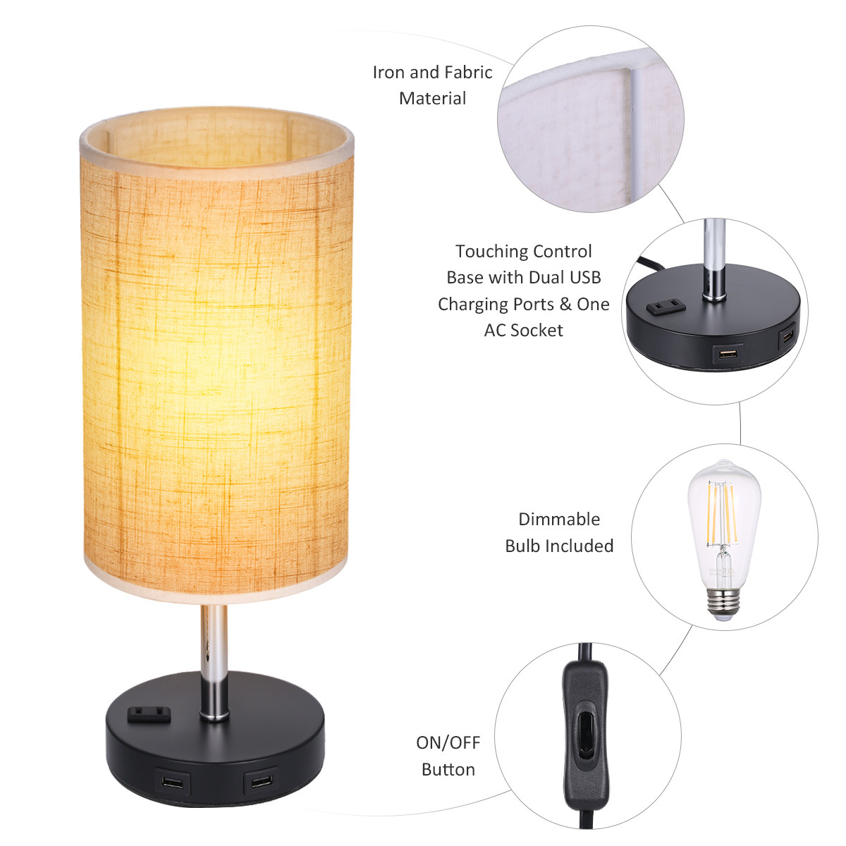 Tomshine Touching Control Bedside Table Light Dimmable Desk Nightstand