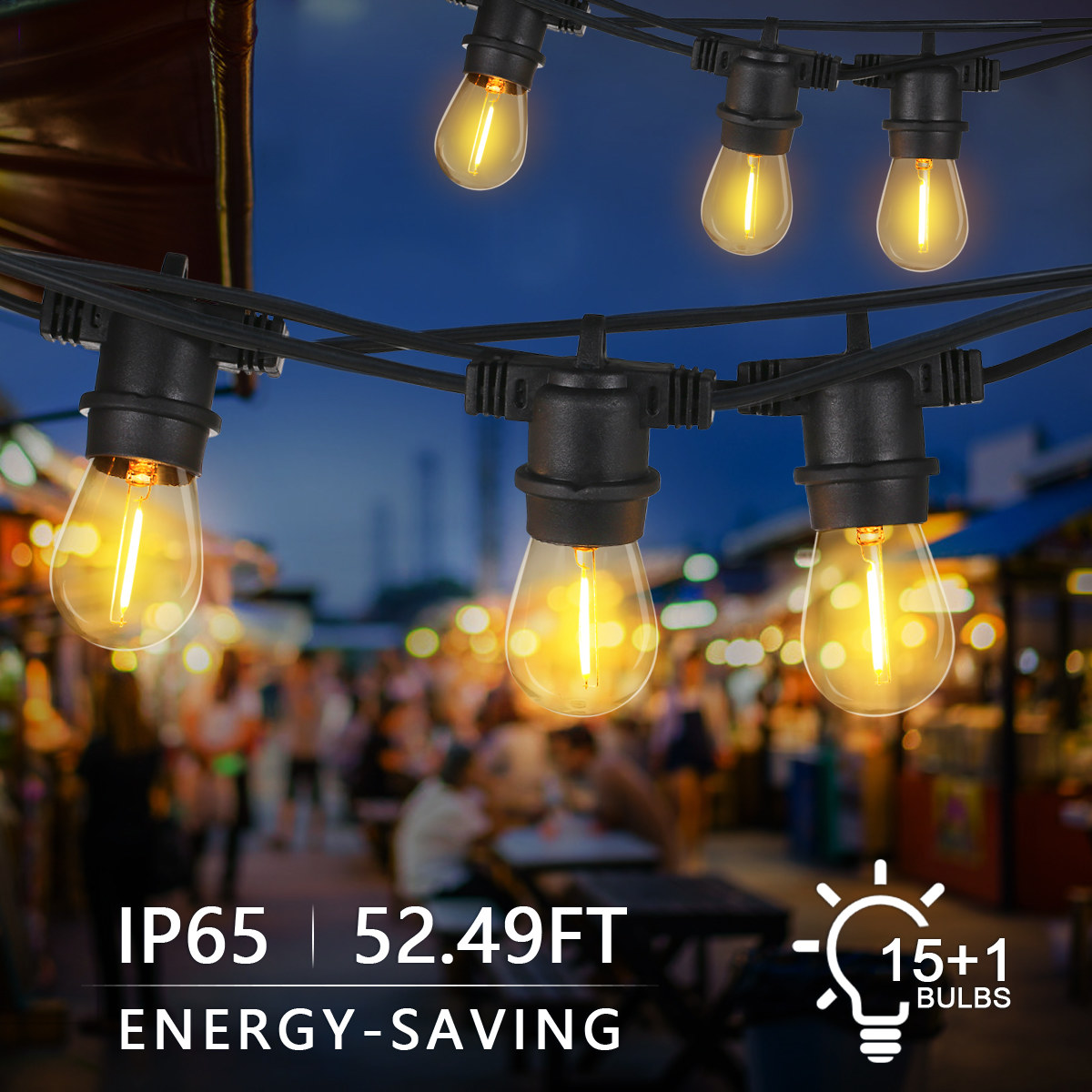 Tomshine 16m/52.49ft Garden String Light 15 Sockets with 1 Spare Bulb