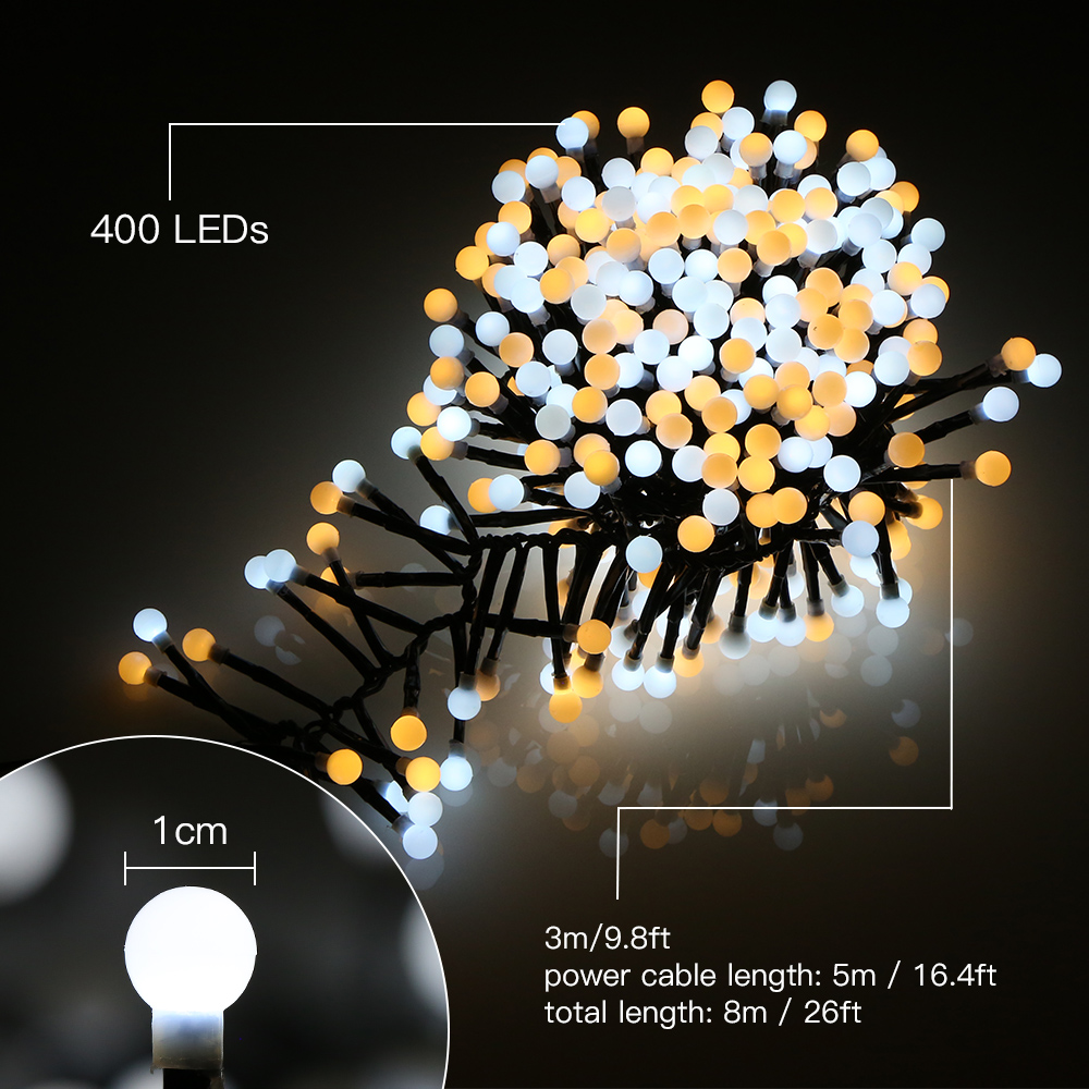 Tomshine 400 Globe LEDs 26ft String Light Firecracker Low Voltage with