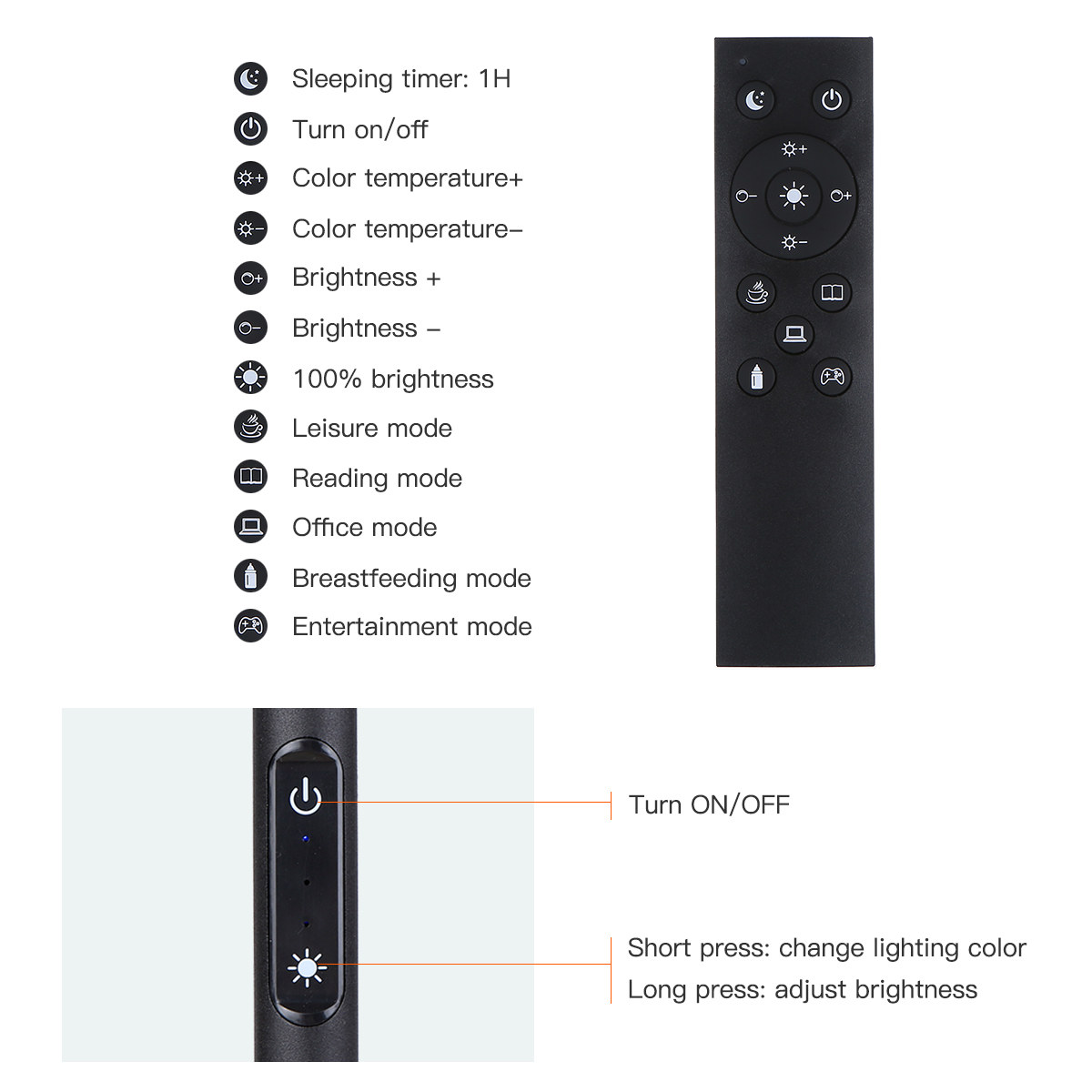 Tomshine LED Floor Lamp Remote & Touching Control High Lumens Reading