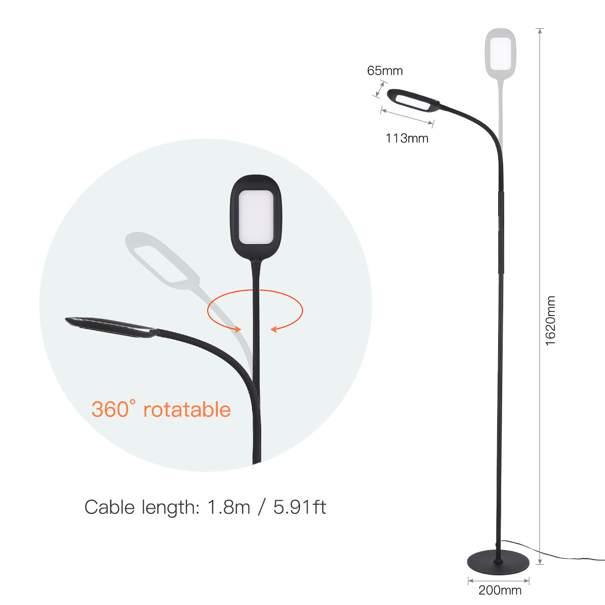 Tomshine LED Floor Lamp Remote & Touching Control High Lumens Reading
