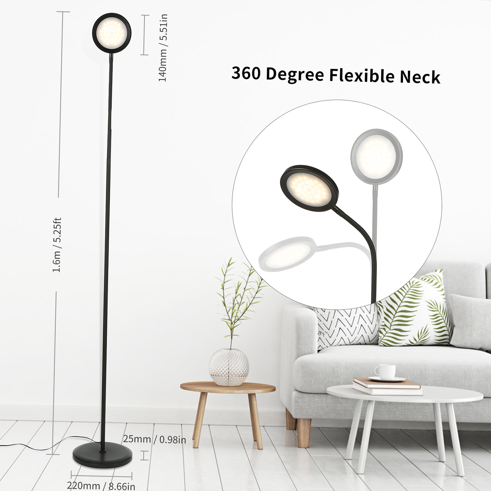 Tomshine 15W Bright LEDs Floor Lamp Modern Standing Light with Remote