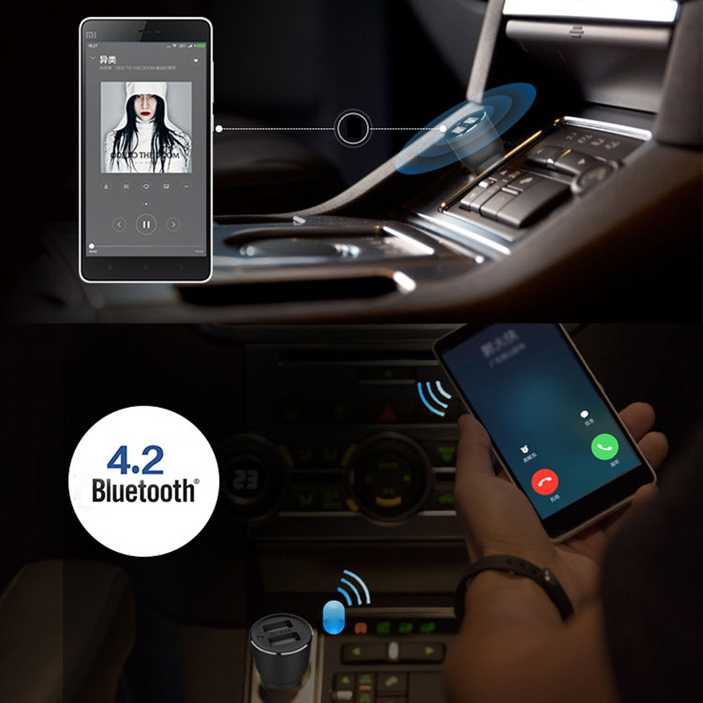 Original KKmoon Roidmi 2S Music Bluetooth Car Charger 5V 2.4A Output