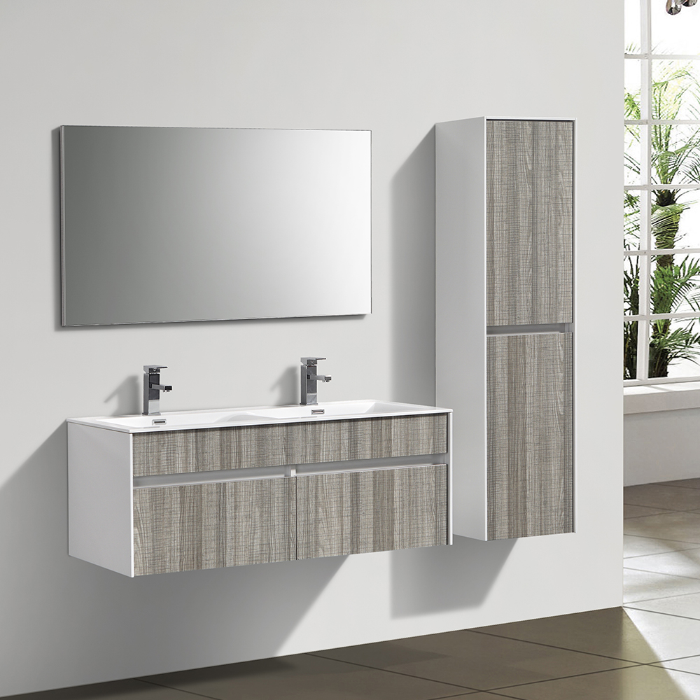 Petite Salle De Bain Chaleureuse ~ meuble de salle de bain suspendu en bois avec double vasque coloris Petite Salle De Bain Chaleureuse ~ meuble de salle de bain suspendu en bois avec double vasque coloris